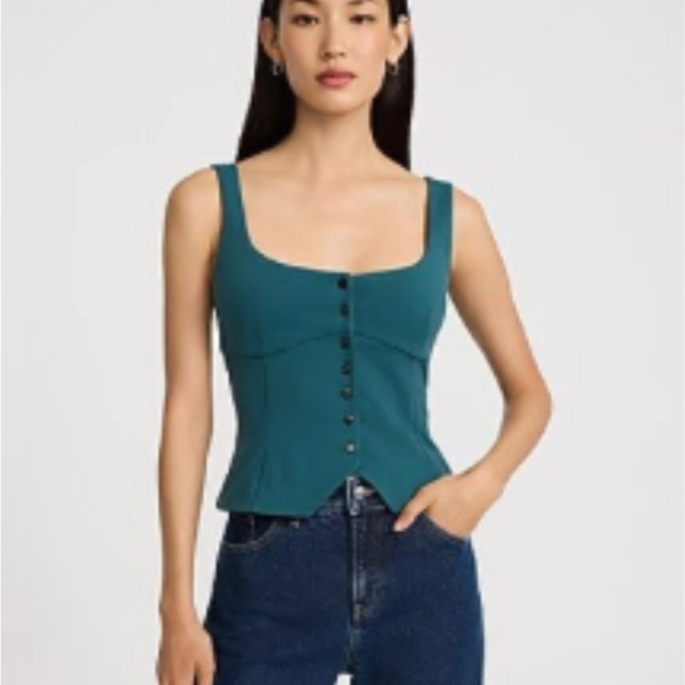 Express Teal Square Neck Seamed Vest